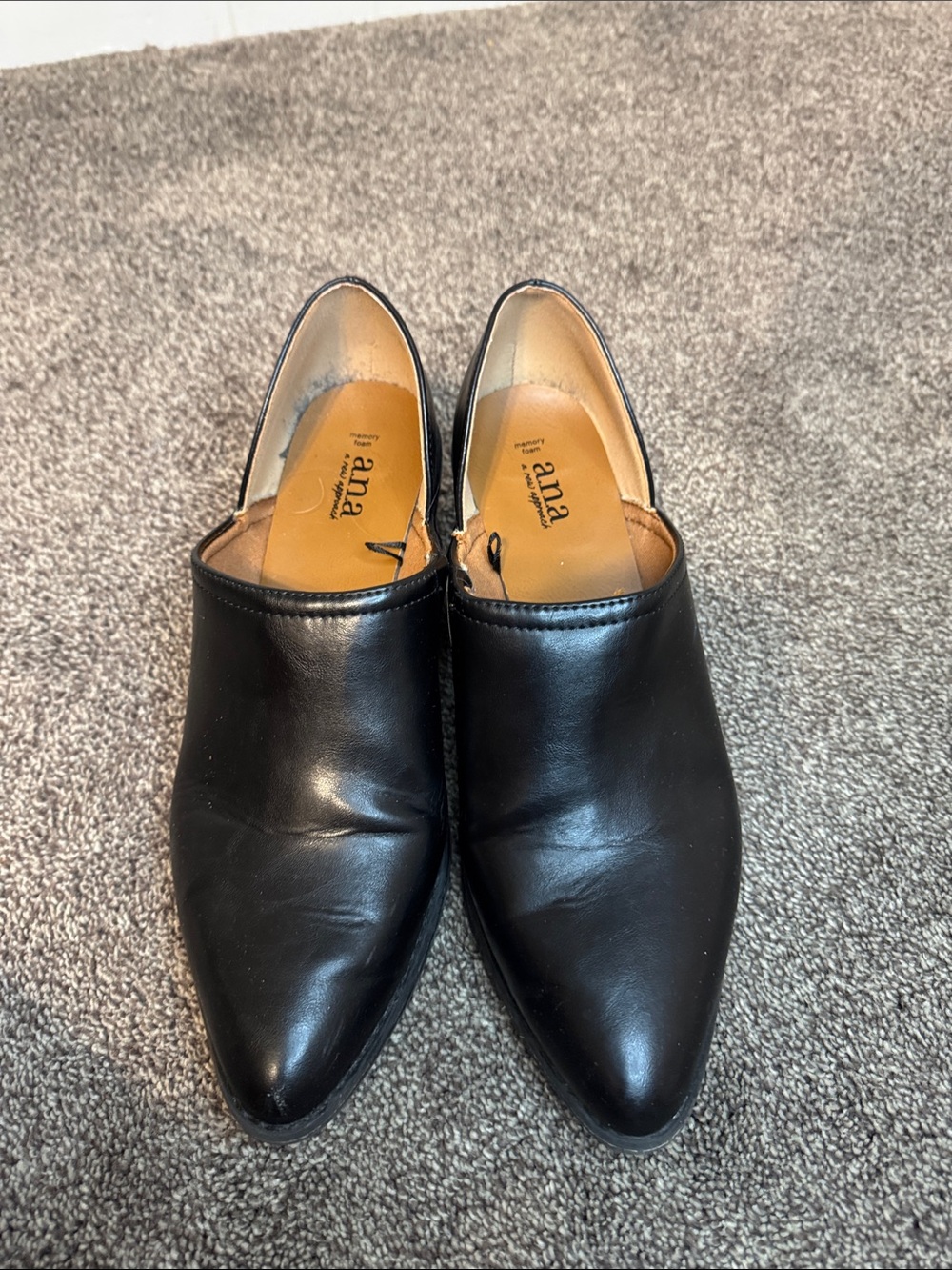 a.n.a Black Pointed Leather Slip-On Loafers for Men